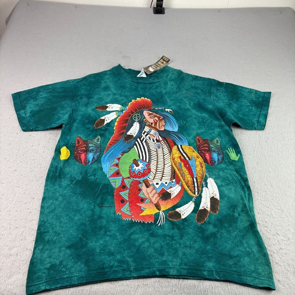 Habitat Shirt Mens Large Green Native American‎ Graphic Tribal Crew Neck NEW